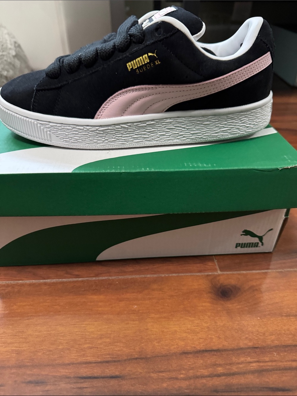 Puma Black Suede Low-Top Sneakers with Pink Formstrip